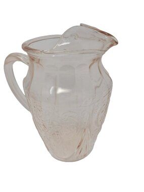 Vintage 1930s Hazel Atlas Pink Royal Lace Depression Glass Pitcher Ice Lip 64oz